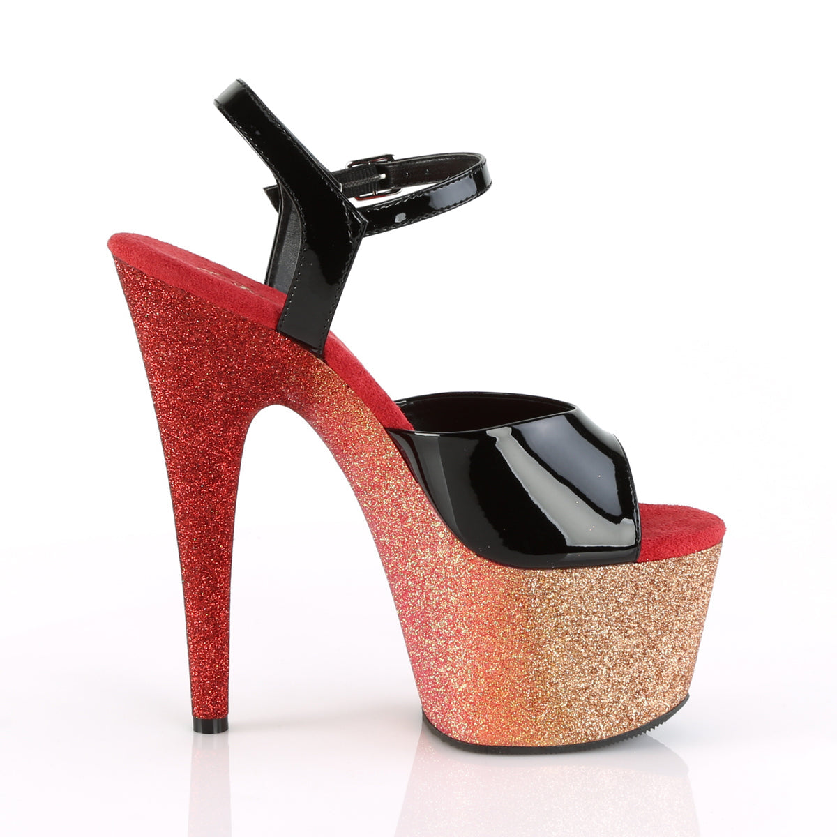 Pleaser Womens Sandals ADORE-709OMBRE Blk/Rose Gold-Red Ombre