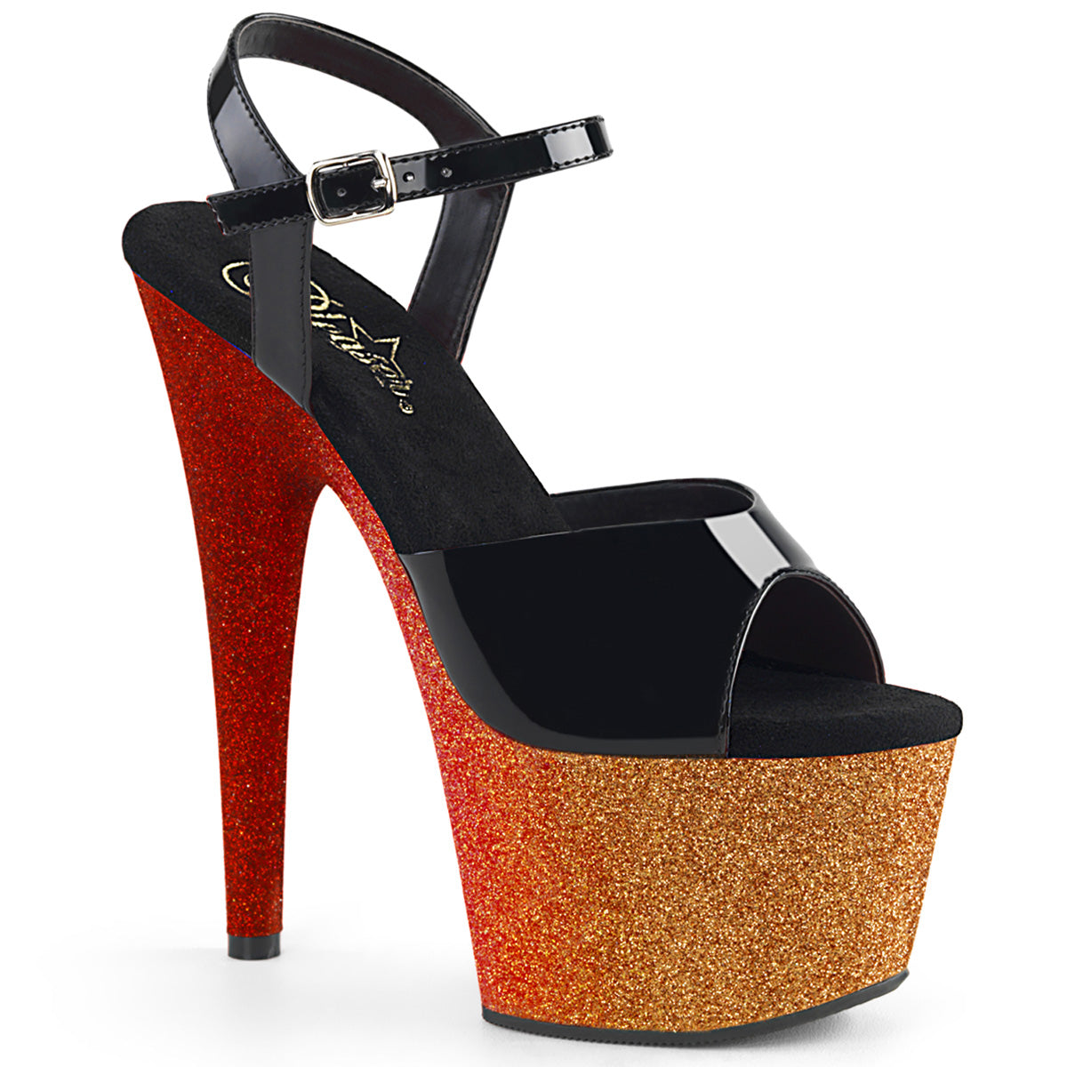 Pleaser Womens Sandals ADORE-709OMBRE Blk/Rose Gold-Red Ombre