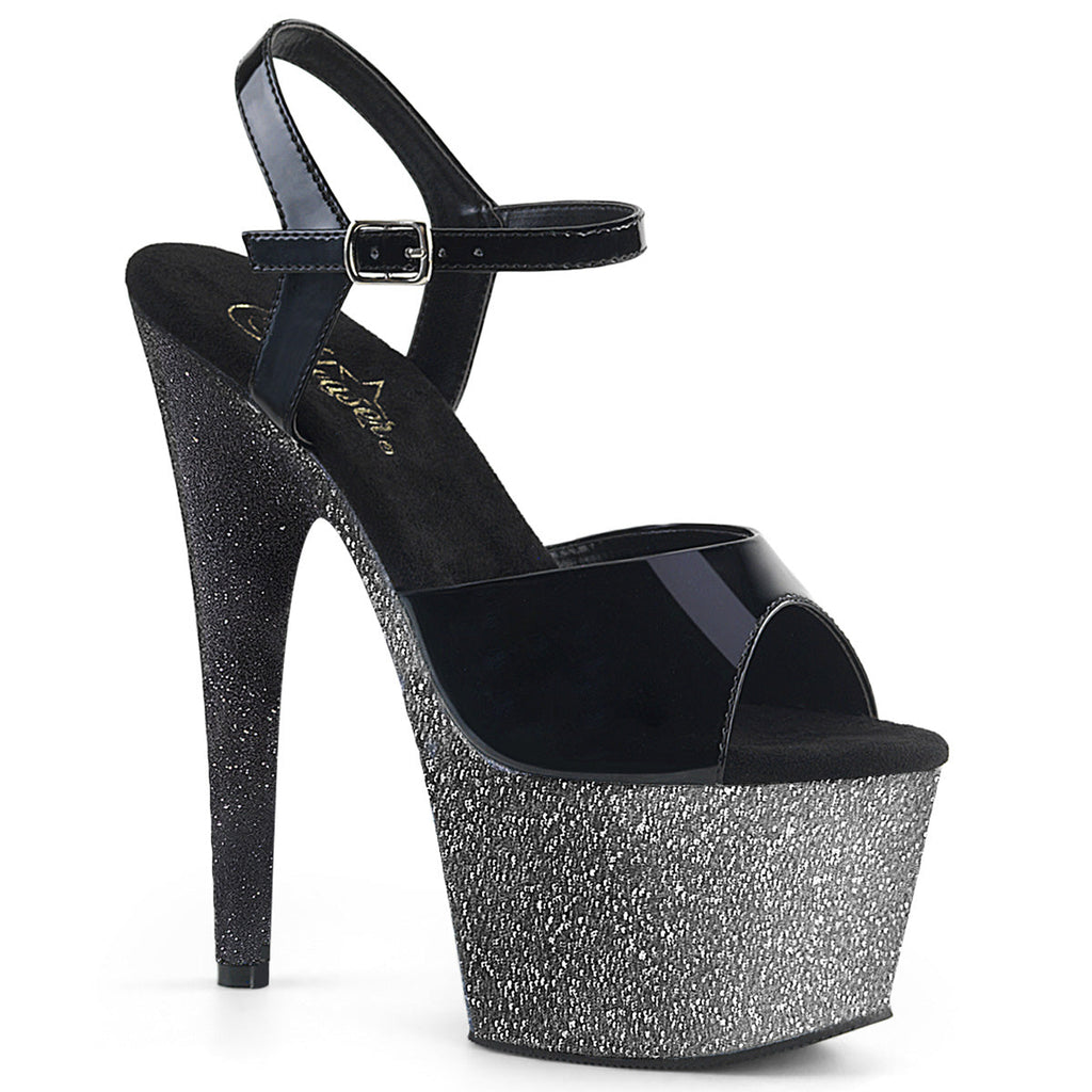 Pleaser Womens Sandals ADORE-709OMBRE Blk Pat/Slv-Blk Ombre