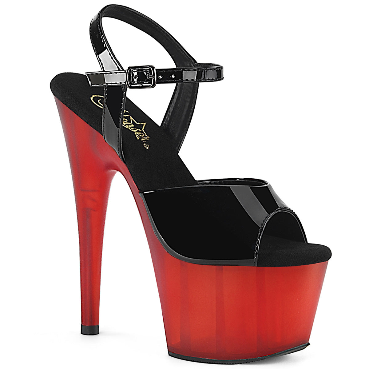 Pleaser Womens Sandals ADORE-709T Blk Pat/Frosted Red