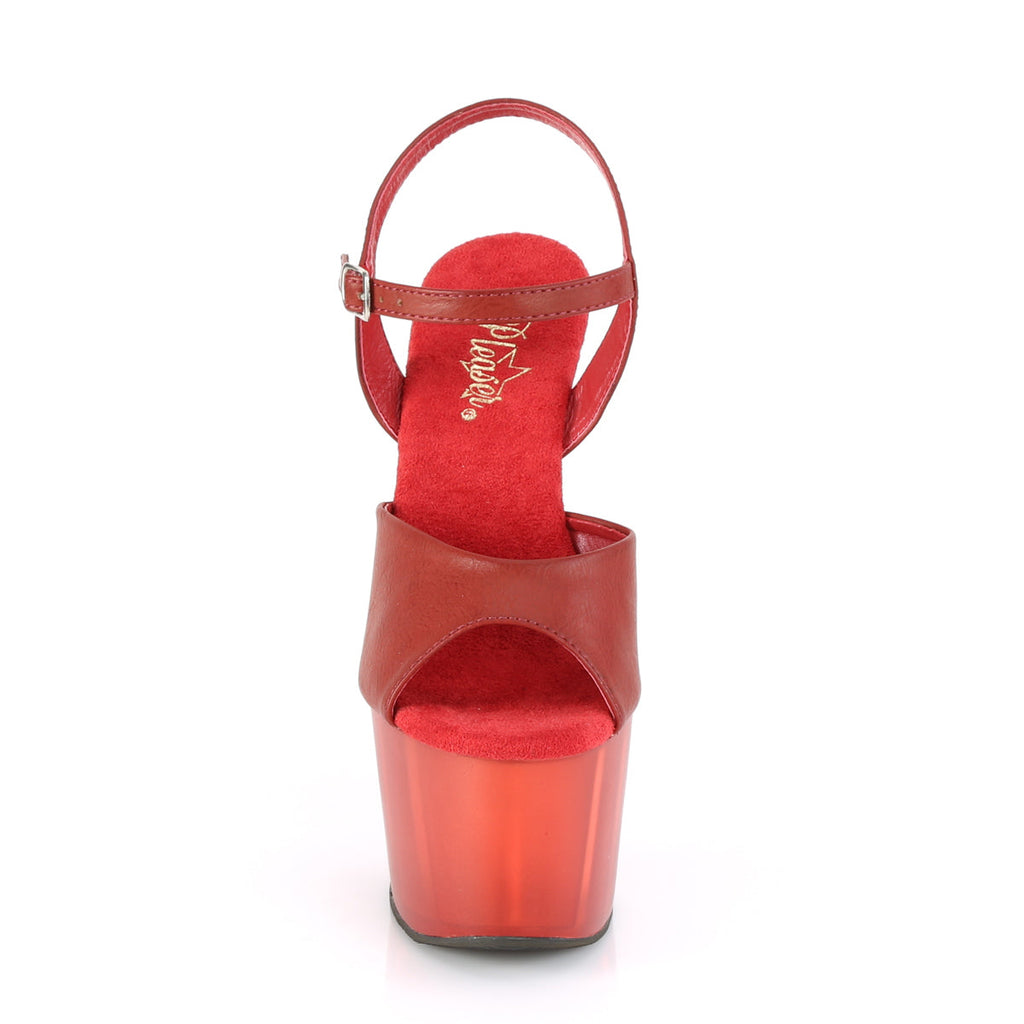 Pleaser Womens Sandals ADORE-709T Red Faux Leather/Frosted Red