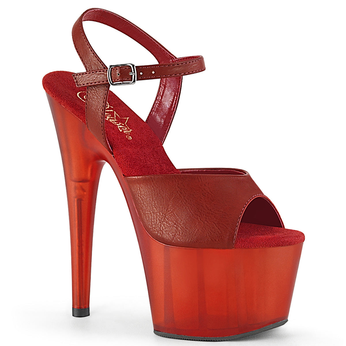 Pleaser Womens Sandals ADORE-709T Red Faux Leather/Frosted Red
