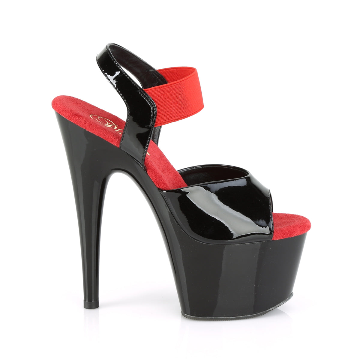 Pleaser Womens  ADORE-714 Blk Pat-Red Elastic Band/Blk