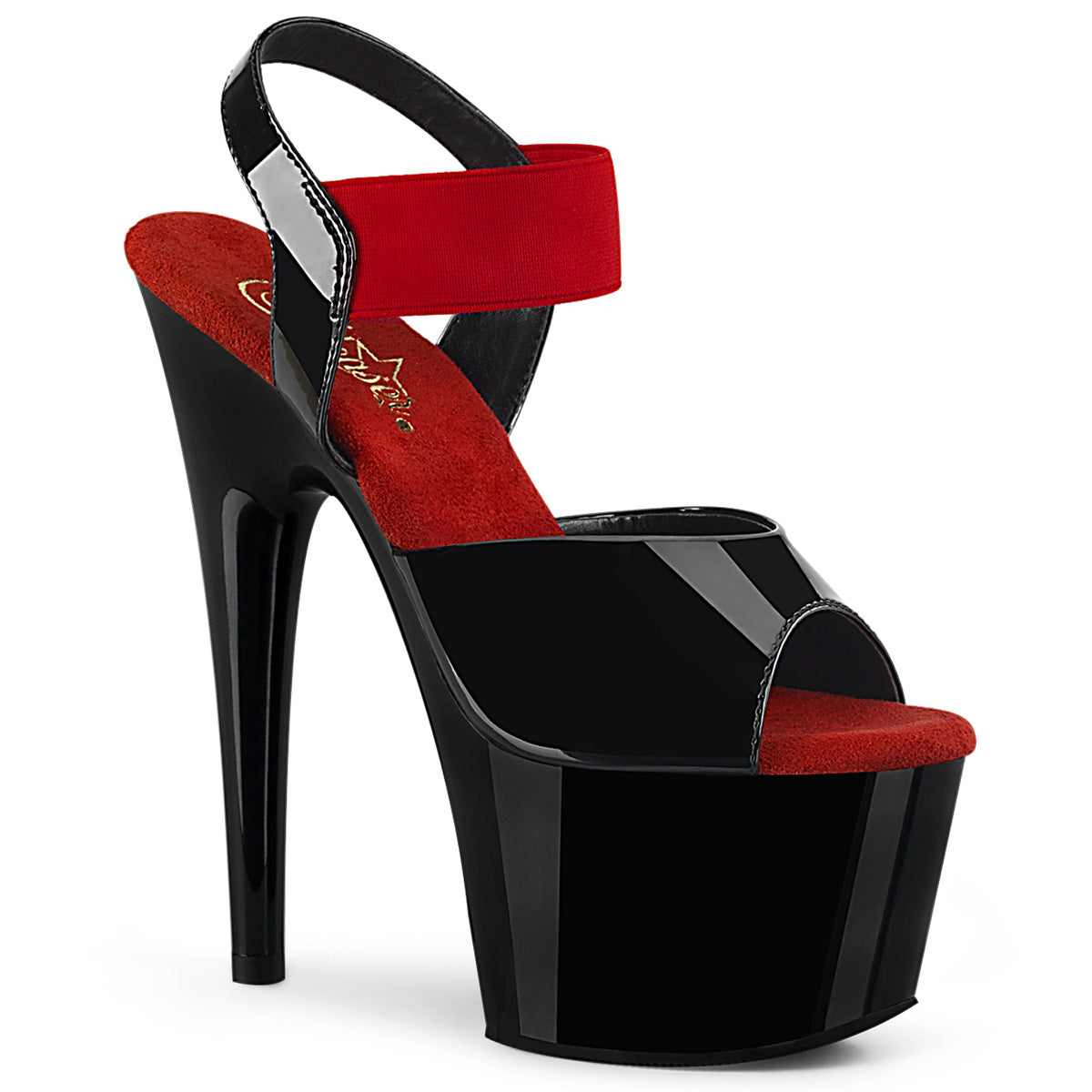 Pleaser Womens  ADORE-714 Blk Pat-Red Elastic Band/Blk