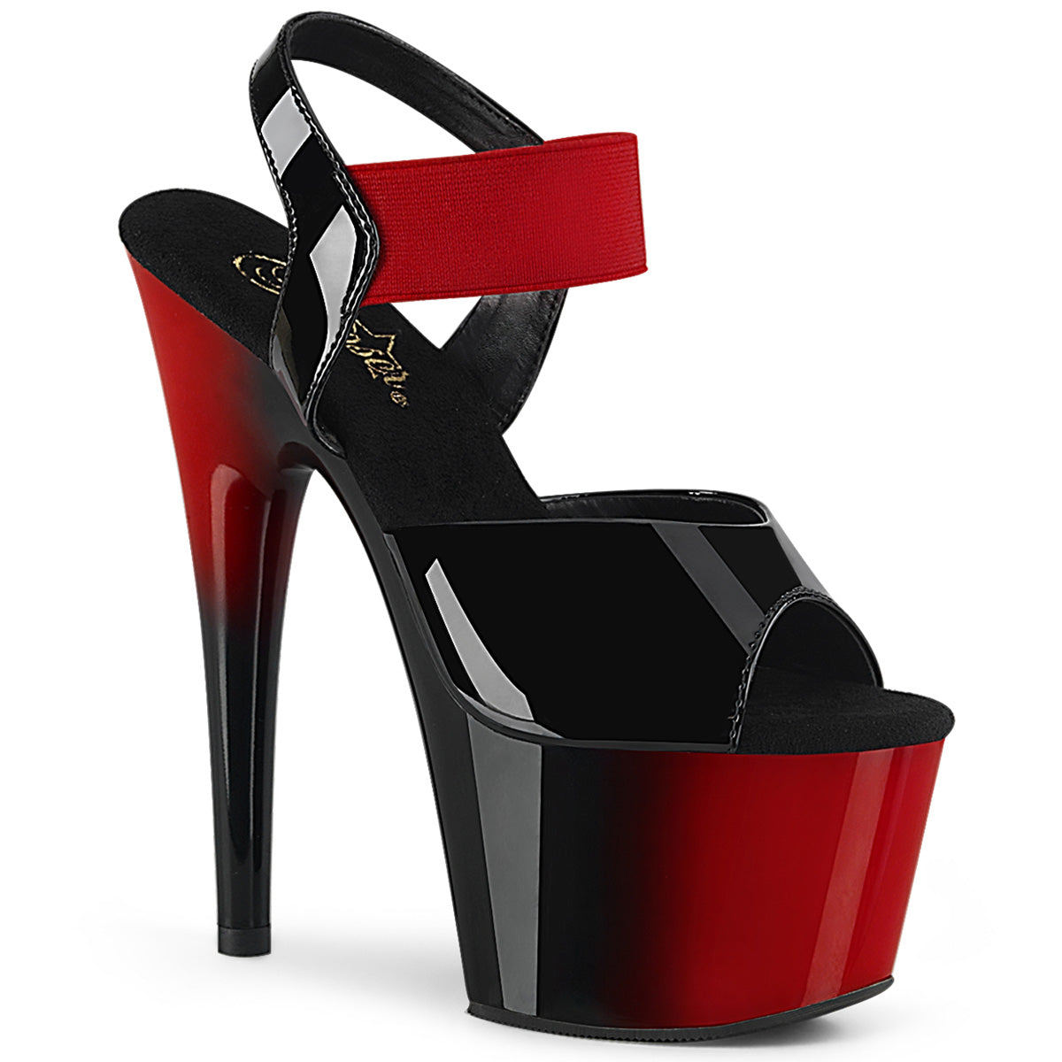 Pleaser Womens Sandals ADORE-714BR Blk Pat-Red Elastic Band/Red-Blk