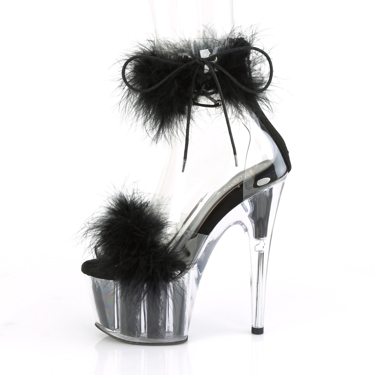Pleaser Women's Platform Shoes ADORE-724F Clr-Blk Fur/Blk Fur
