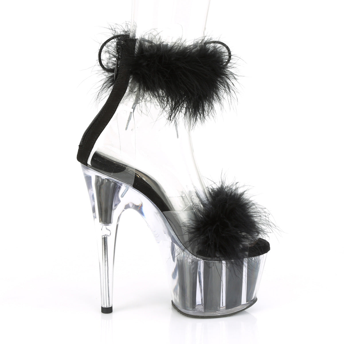 Pleaser Women's Platform Shoes ADORE-724F Clr-Blk Fur/Blk Fur