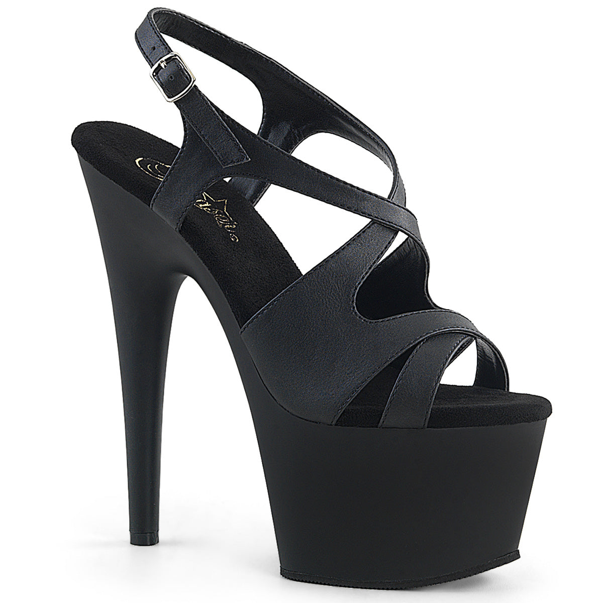 Pleaser Womens Sandals ADORE-730 Blk Faux Leather/Blk Matte