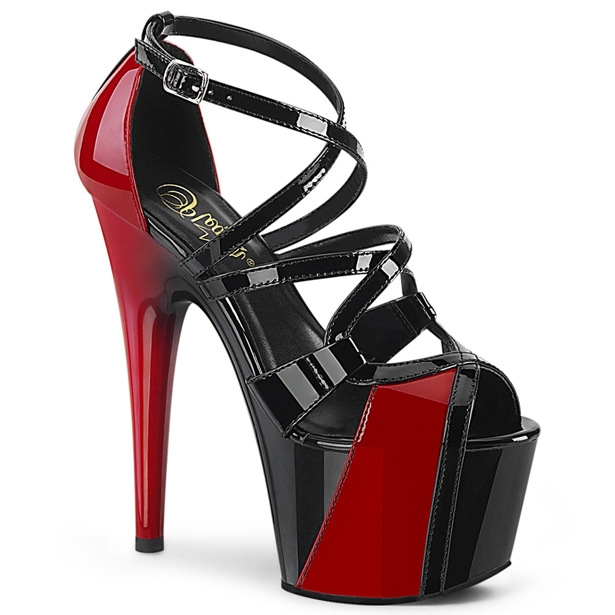 Pleaser Womens Sandals ADORE-764 Blk-Red Pat/Blk-Red