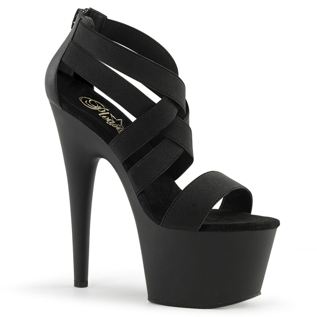 Pleaser Womens Sandals ADORE-769 Blk Elastic Band-Faux Leather/Blk Matte