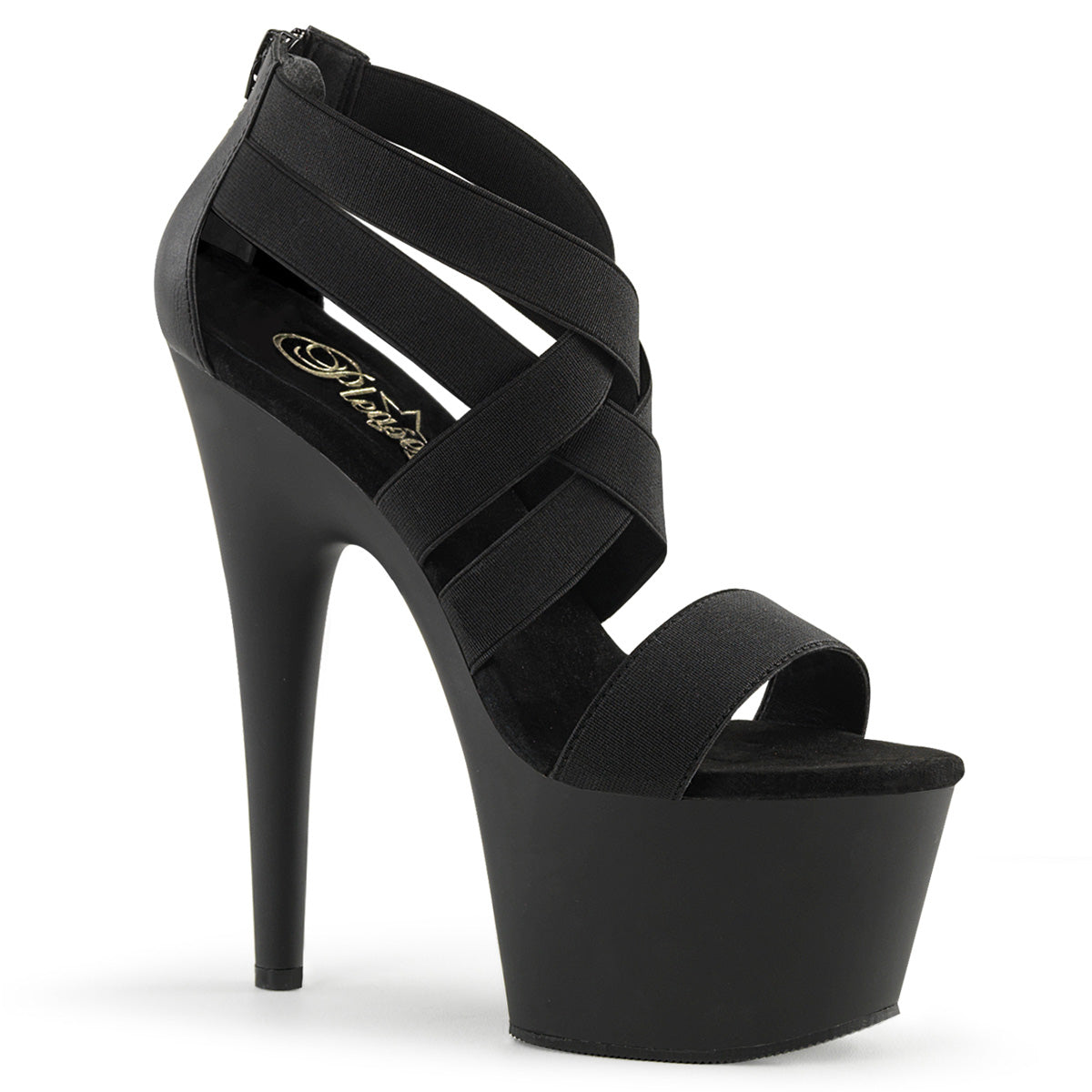 Pleaser Womens Sandals ADORE-769 Blk Elastic Band-Faux Leather/Blk Matte