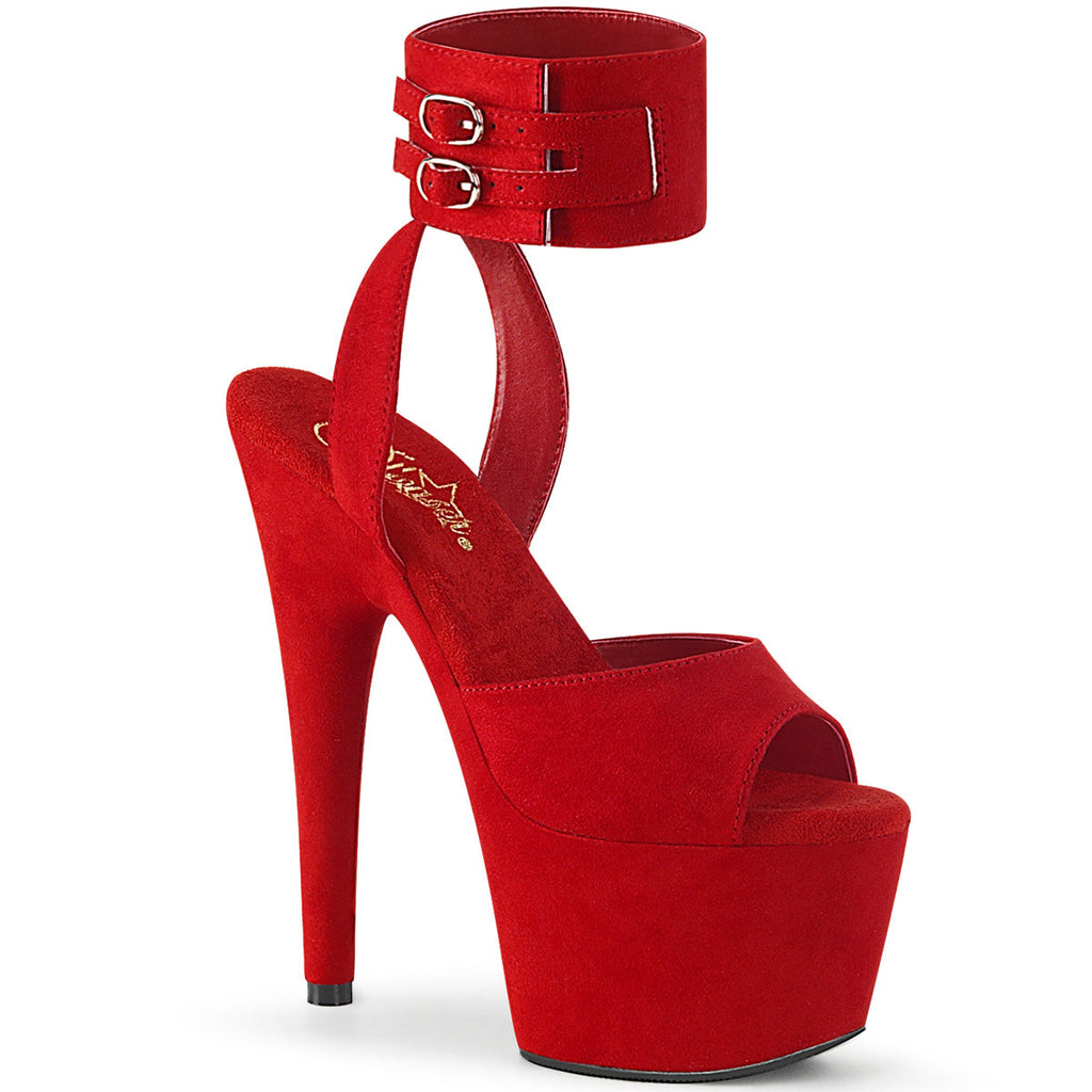 Pleaser Womens Sandals ADORE-791FS Red Faux Suede/Red Faux Suede