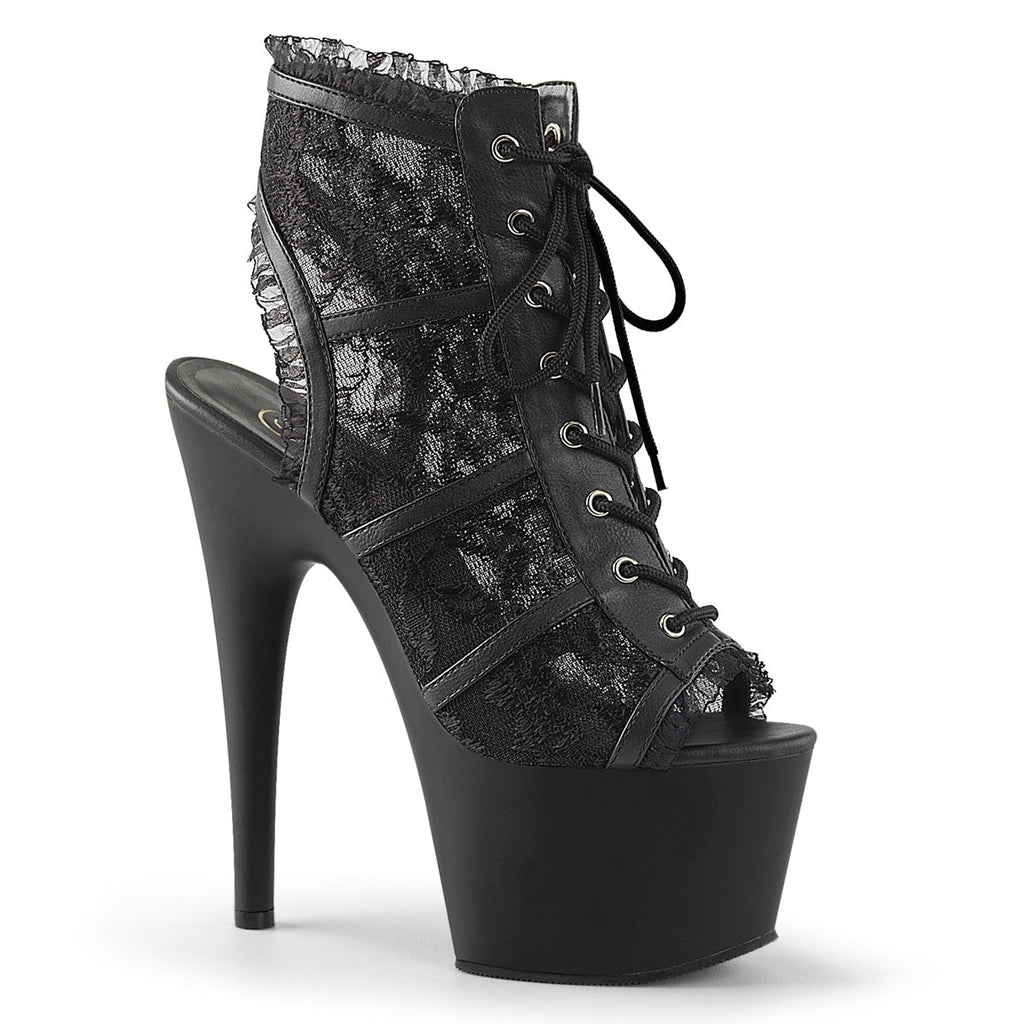 Pleaser Womens Ankle Boots ADORE-796LC Blk Mesh Lace/Blk Matte