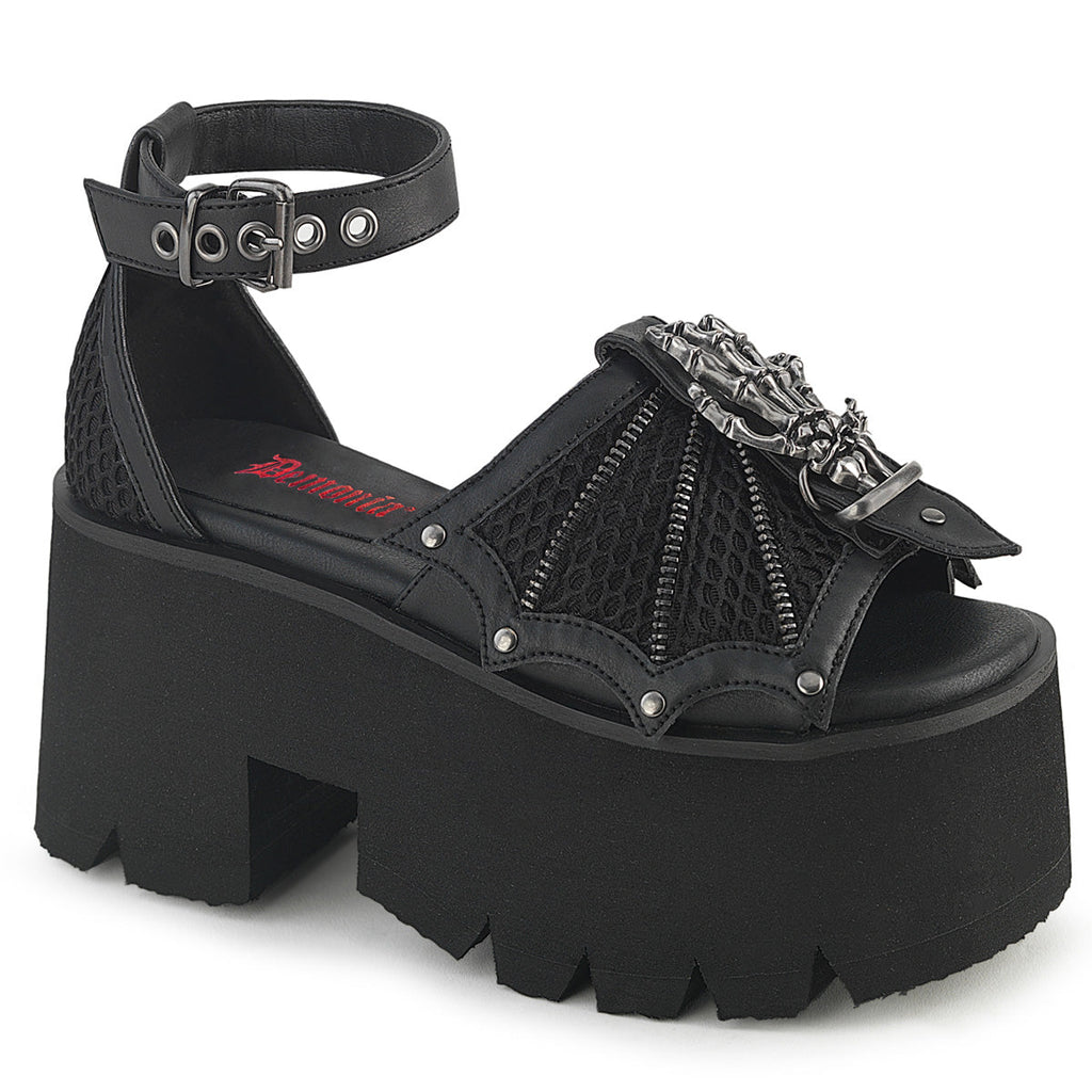 DemoniaCult Women's Sandals ASHES-11 Blk Vegan Leather-Mesh