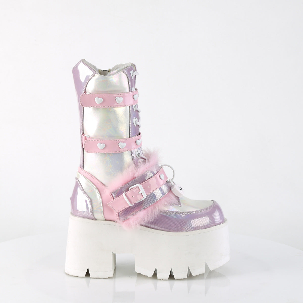 DemoniaCult Women's Mid-Calf & Knee High Boots ASHES-120 B.Pink-Lavender Holographic Pat