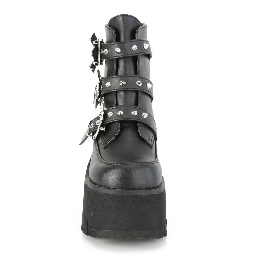 DemoniaCult Womens Ankle Boots ASHES-55 Blk Vegan Leather