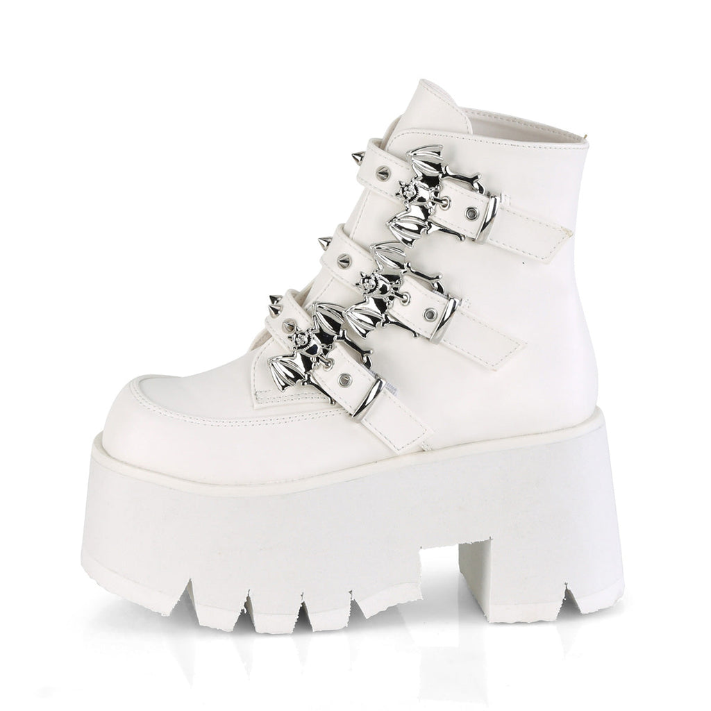 DemoniaCult Womens Ankle Boots ASHES-55 Wht Vegan Leather