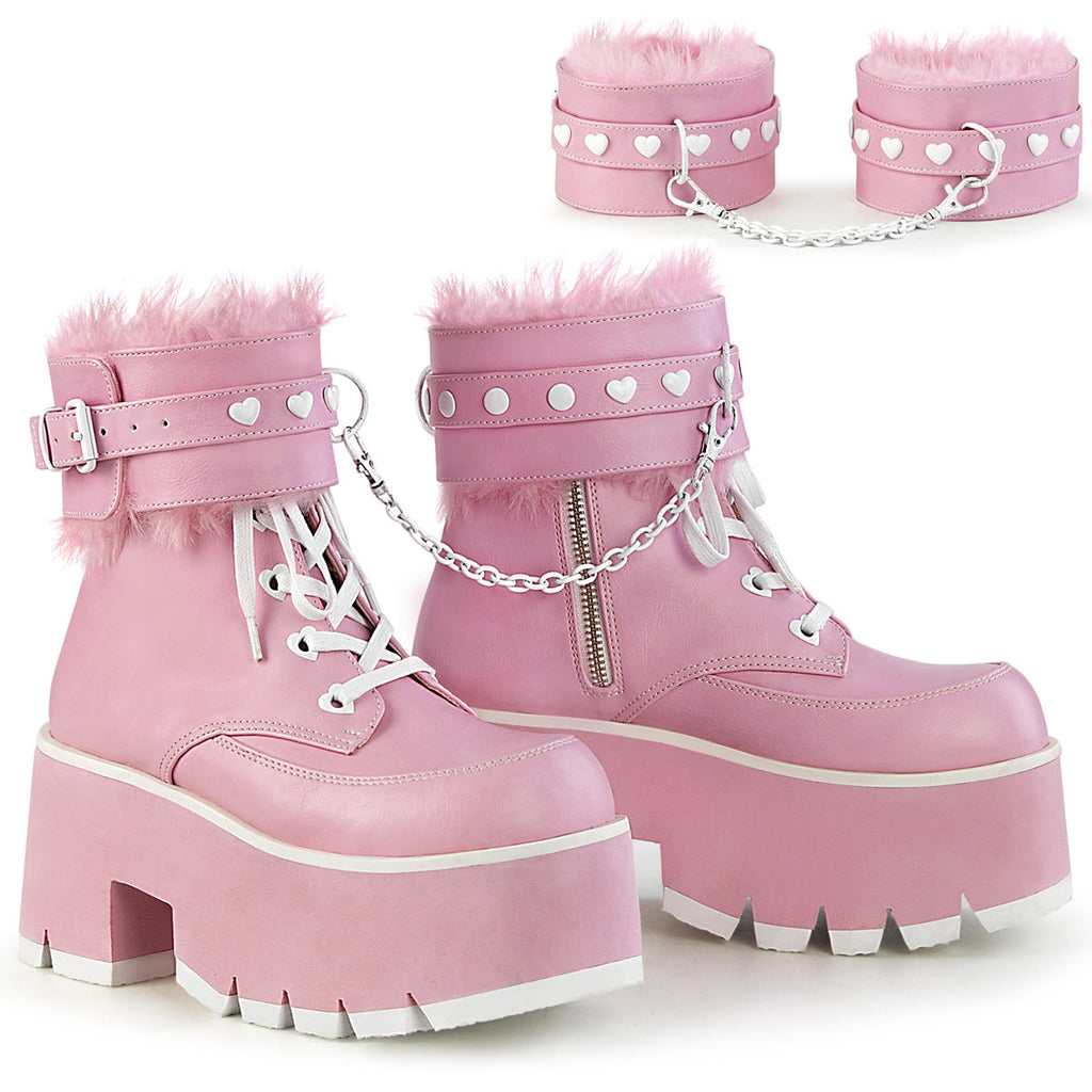 DemoniaCult  Ankle Boots ASHES-57 B. Pink Vegan Leather