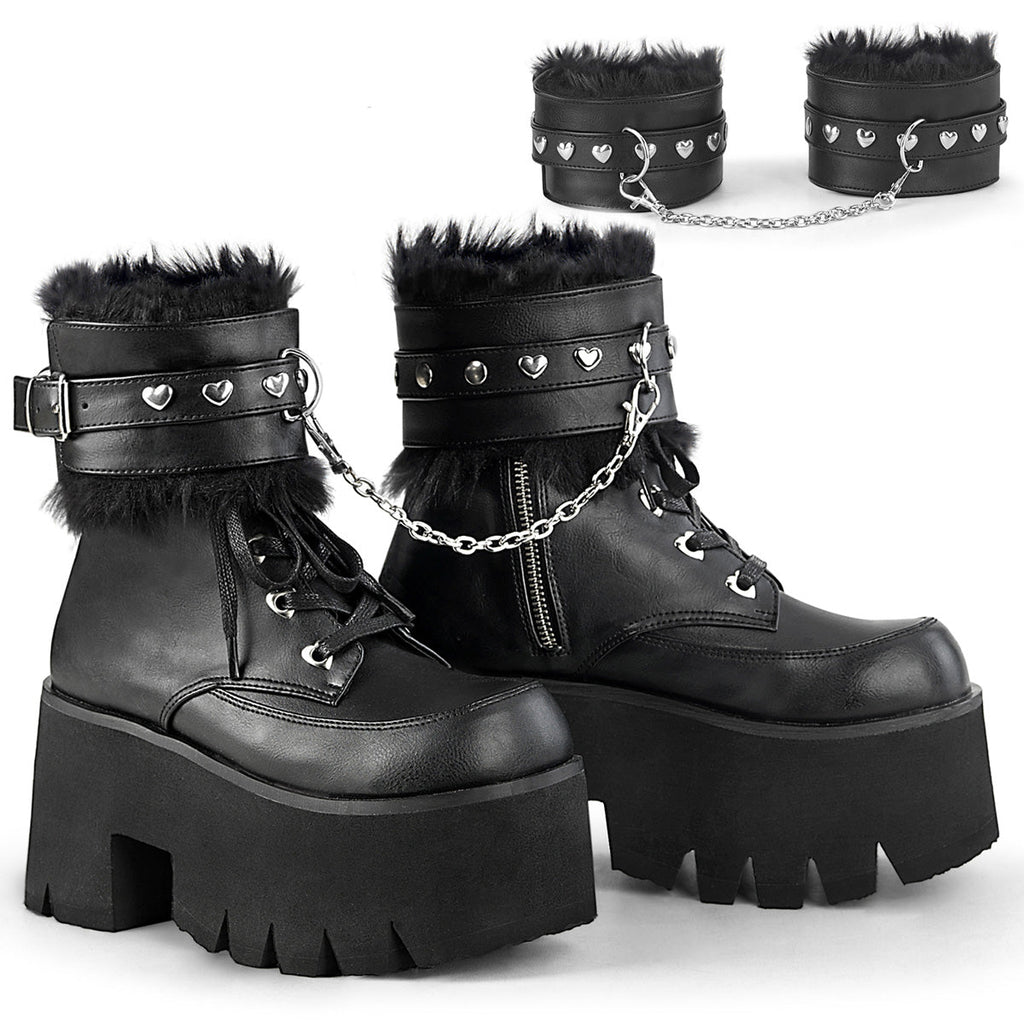 DemoniaCult Womens Ankle Boots ASHES-57 Blk Vegan Leather