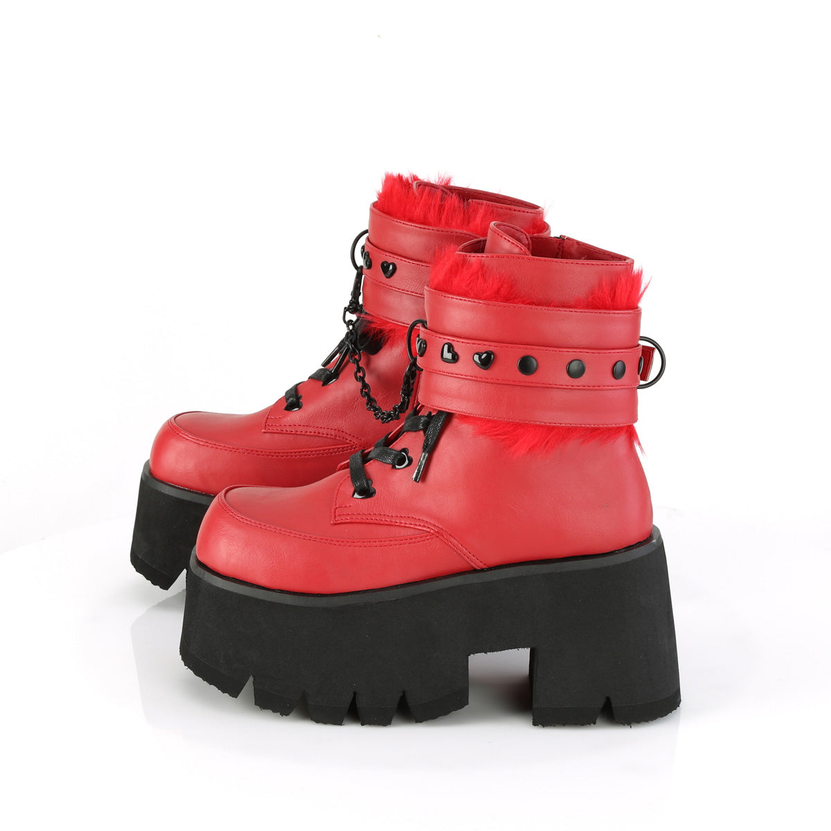 DemoniaCult Womens Ankle Boots ASHES-57 Red Vegan Leather