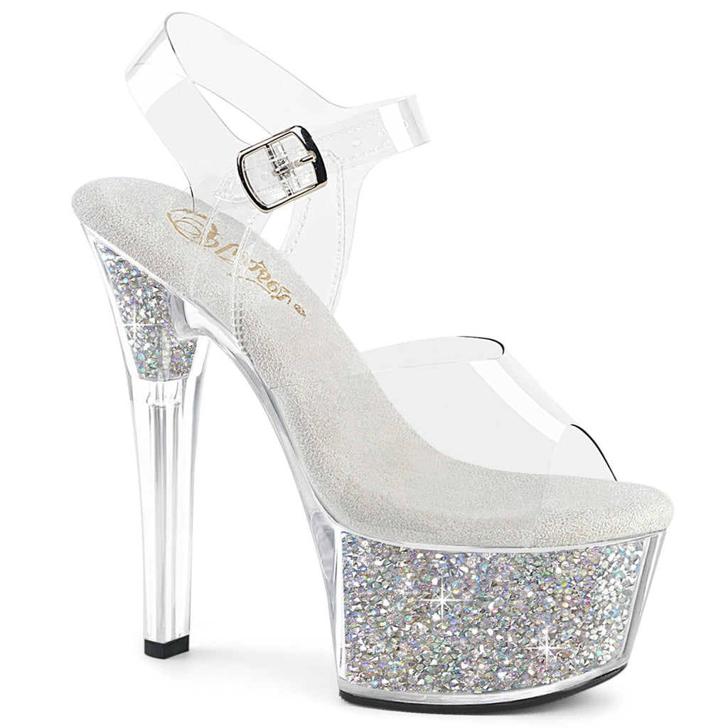 Pleaser Women's Platform Shoes ASPIRE-608RSI Clr/Clr-Slv AB RS