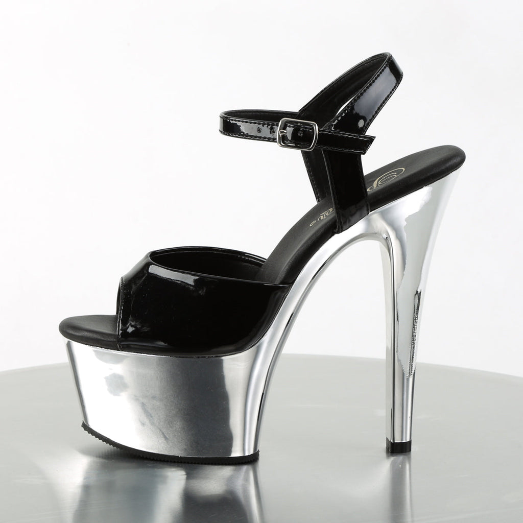 Pleaser Womens Sandals ASPIRE-609 Blk Pat/Slv Chrome
