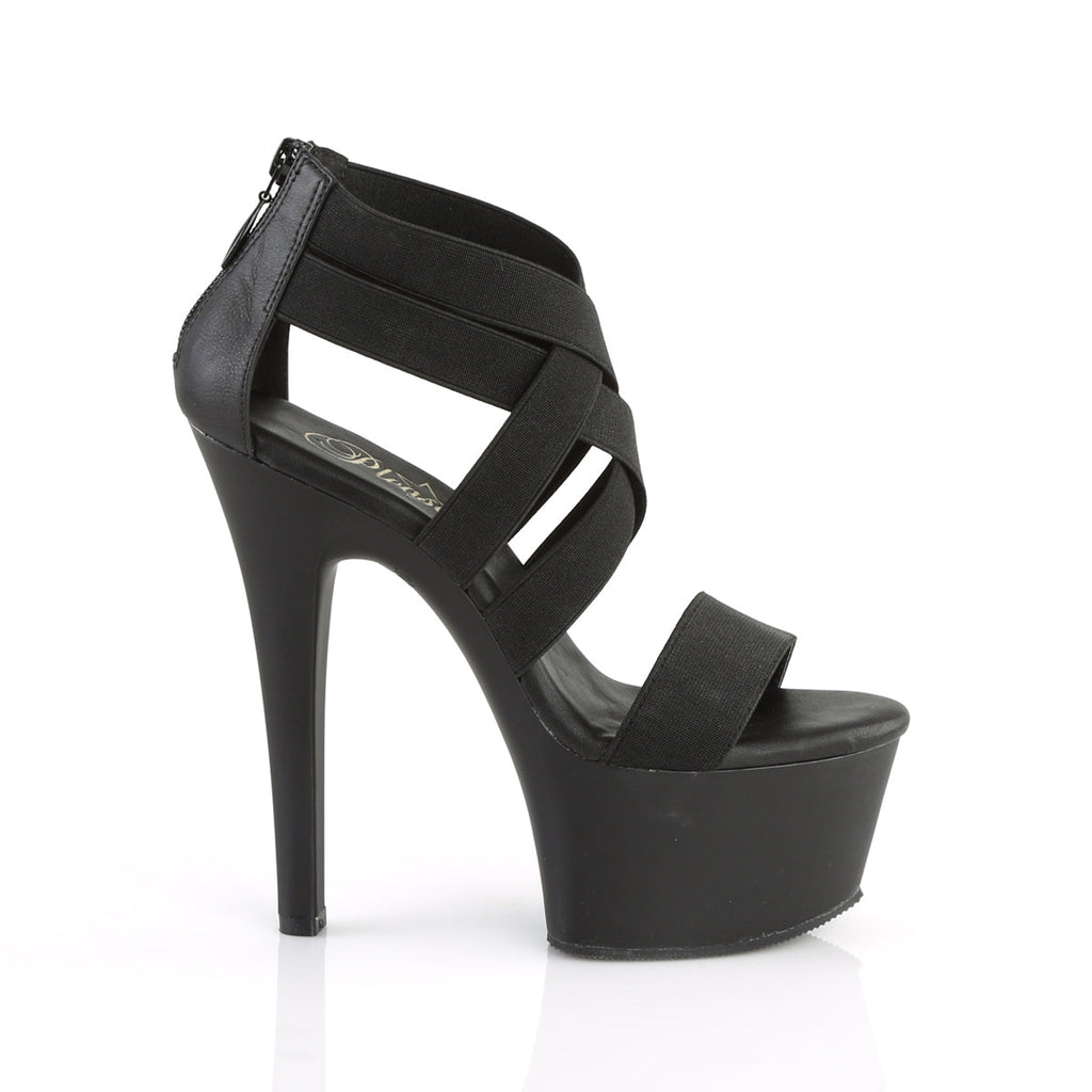 Pleaser Womens Sandals ASPIRE-669 Blk Elastic Band-Faux Leather/Blk Matte