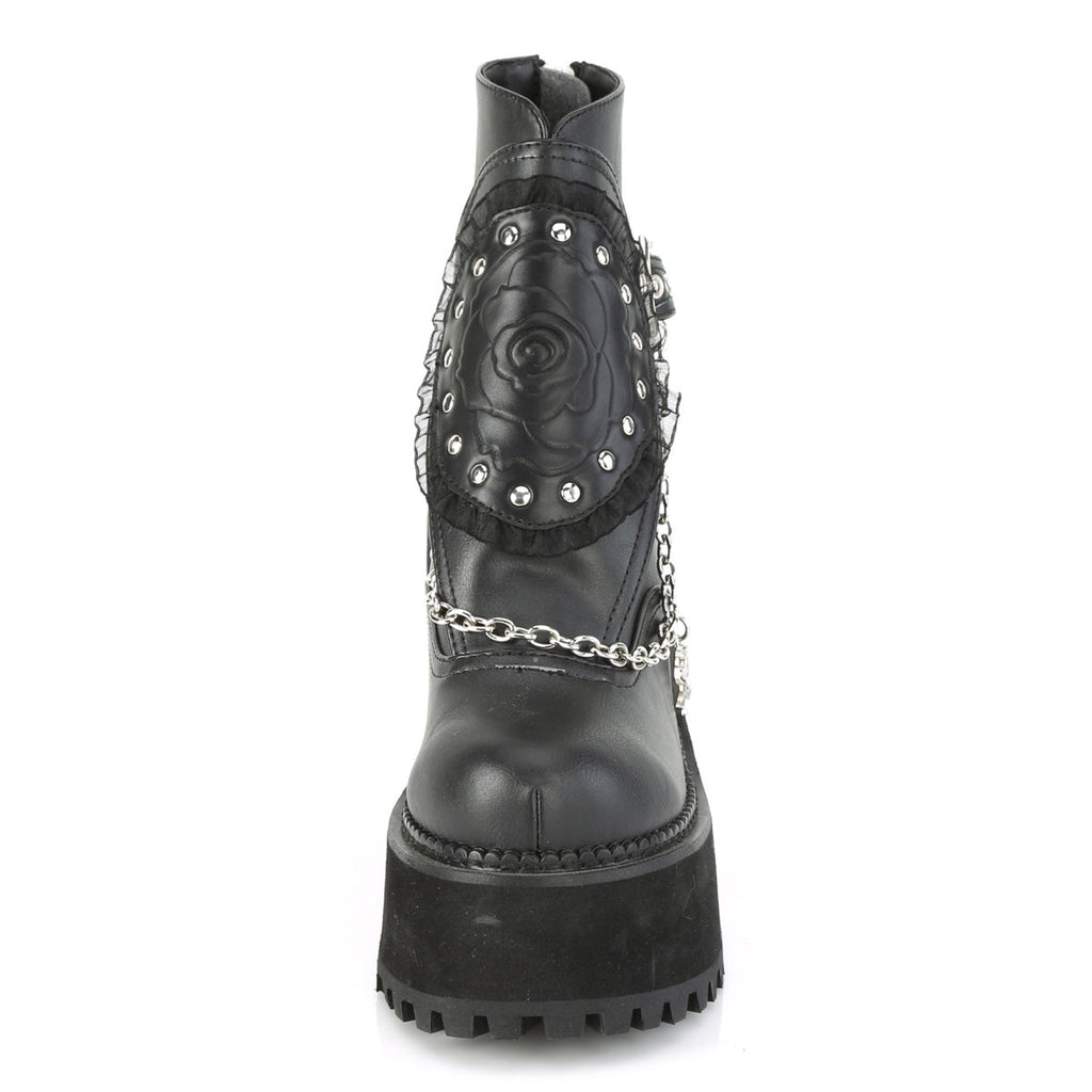 DemoniaCult Womens Ankle Boots ASSAULT-55 Blk Vegan Leather