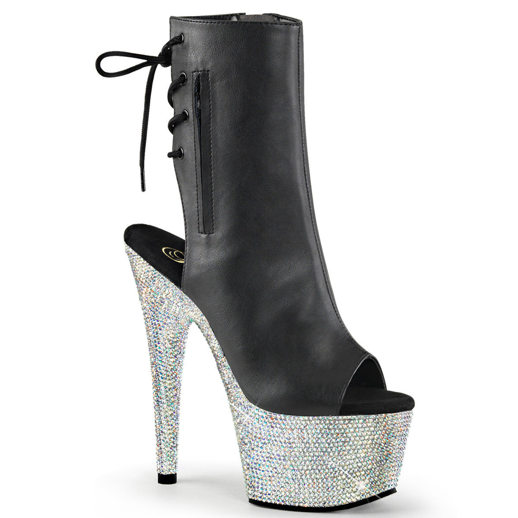 Pleaser Womens Ankle Boots BEJEWELED-1018DM-7 Blk Faux Leather/Slv Multi RS
