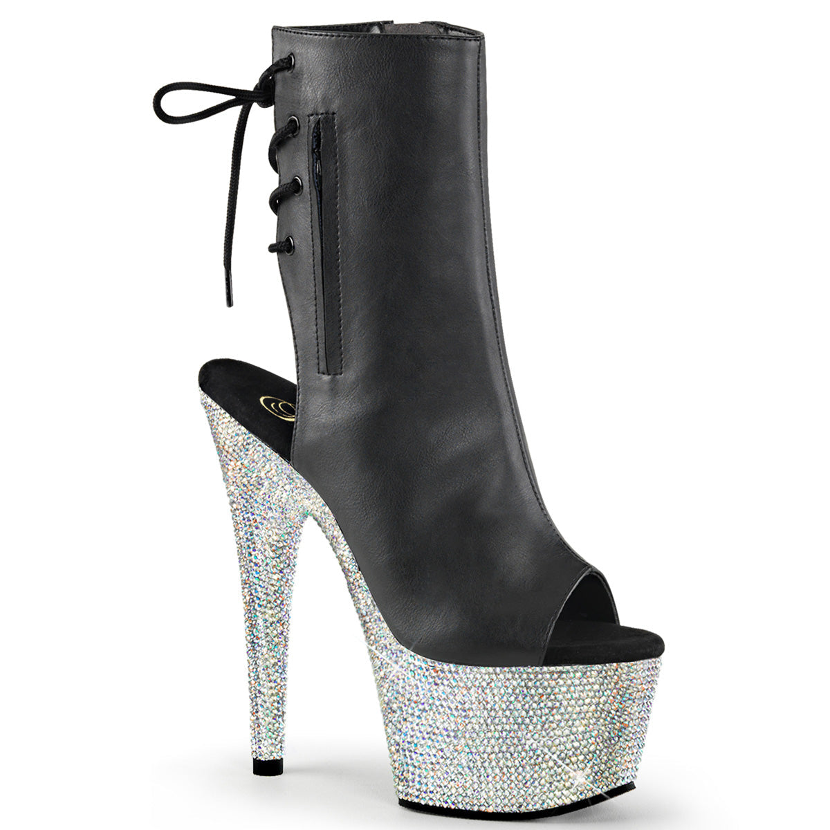 Pleaser Womens Ankle Boots BEJEWELED-1018DM-7 Blk Faux Leather/Slv Multi RS