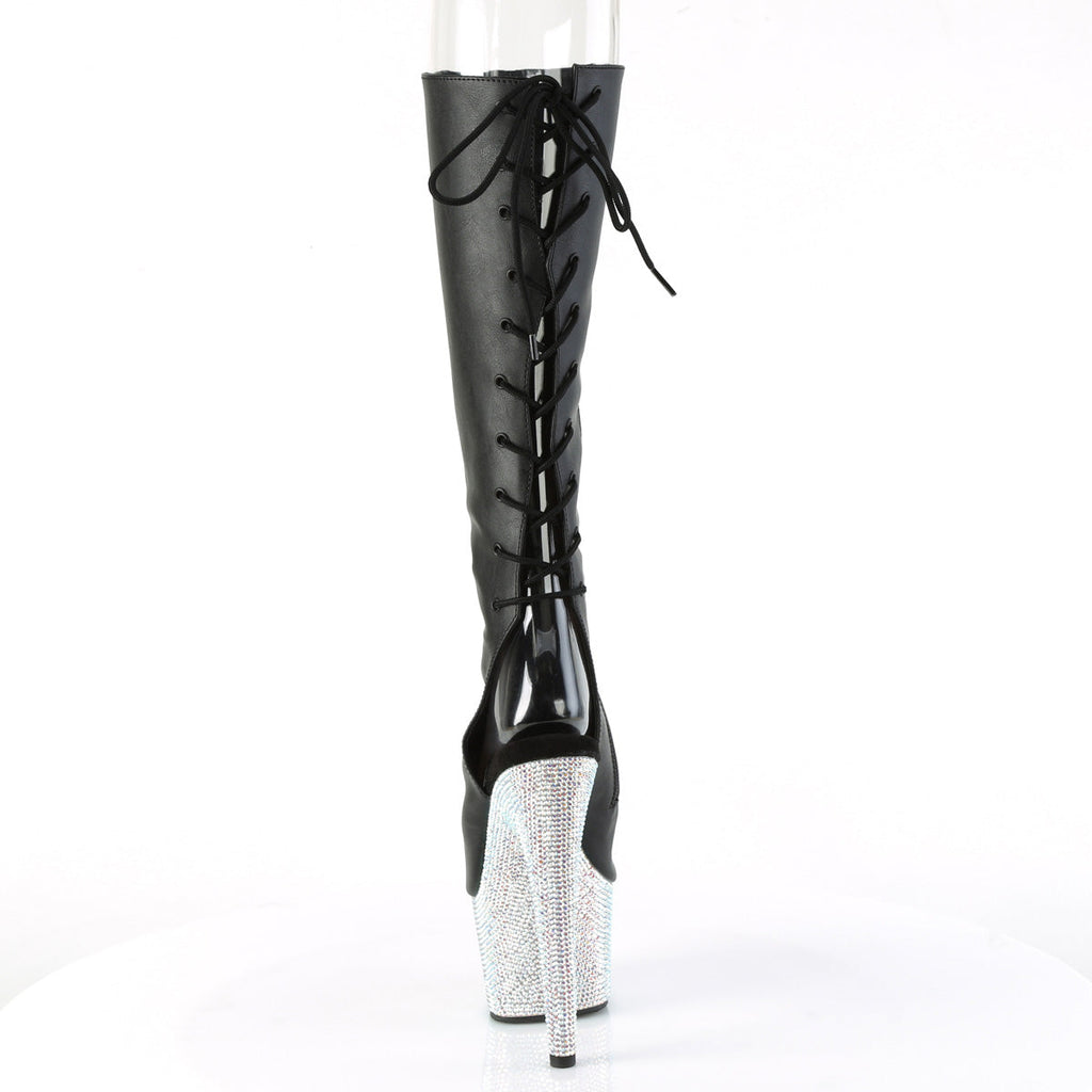 Pleaser  Boots BEJEWELED-2018-7 Blk Faux Leather/Slv AB RS