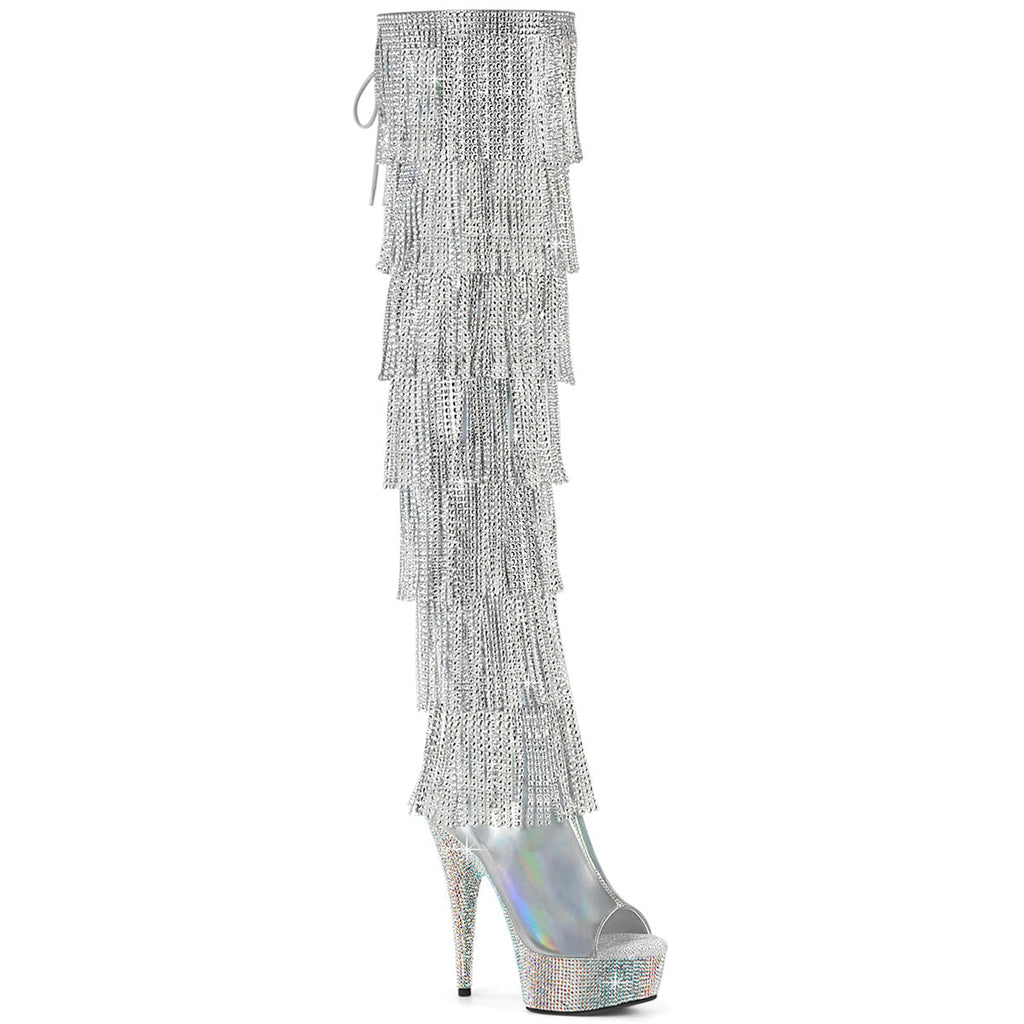 Pleaser Women's Platform Shoes BEJEWELED-3017HG-RSF Slv Holo Metallic Pu/Slv AB RS