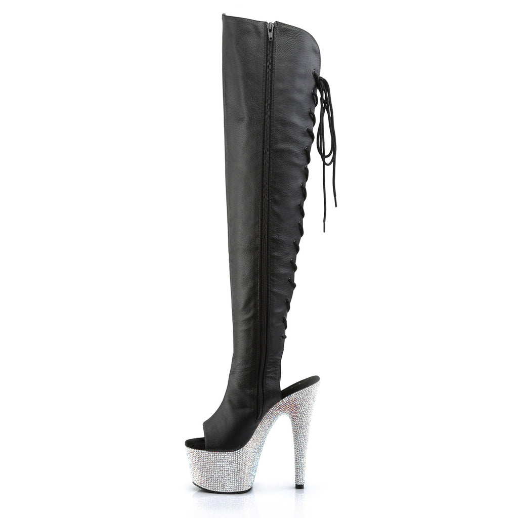 Pleaser Women's Platform Shoes BEJEWELED-3019DM-7 Blk Faux Leather/Slv Multi RS