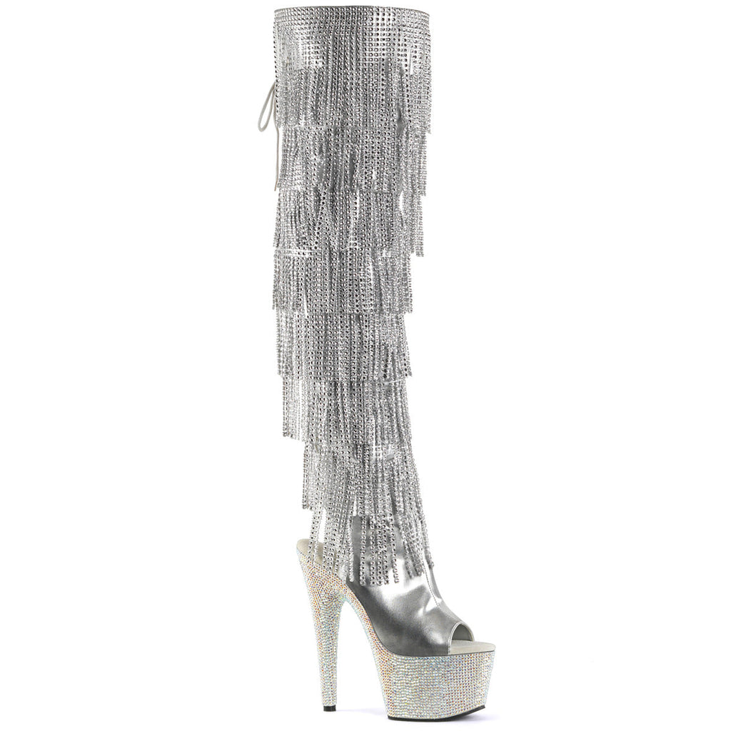 Pleaser Womens Boots BEJEWELED-3019RSF-7 Slv Metallic Pu-Slv/Slv Multi RS