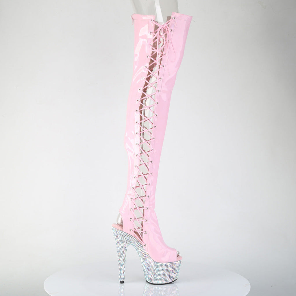 Pleaser Women's Platform Shoes BEJEWELED-3052HG-7 B. Pink Holo Pat/Slv AB RS