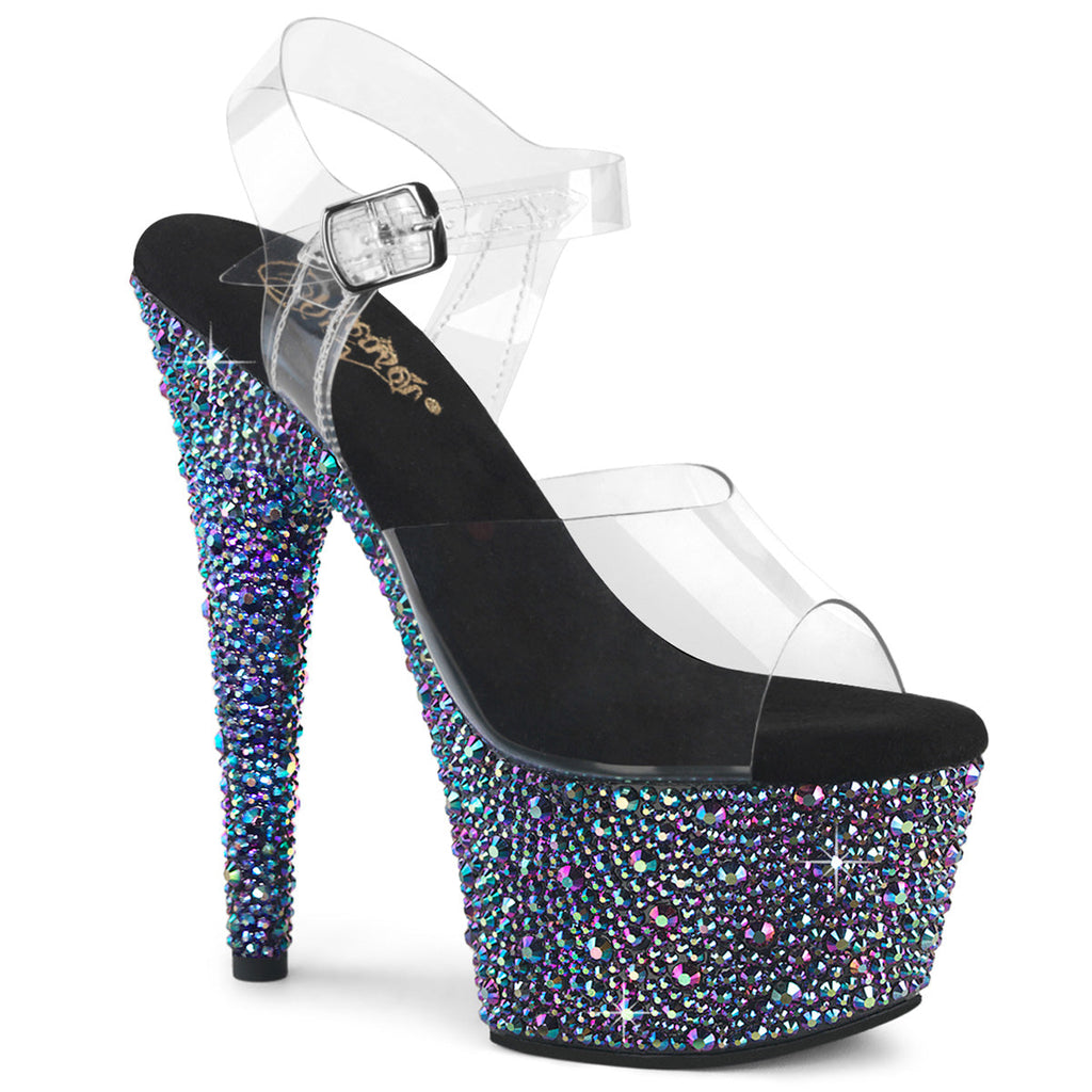 Pleaser Women's Platform Shoes BEJEWELED-708MS Clr/Blk Multi RS