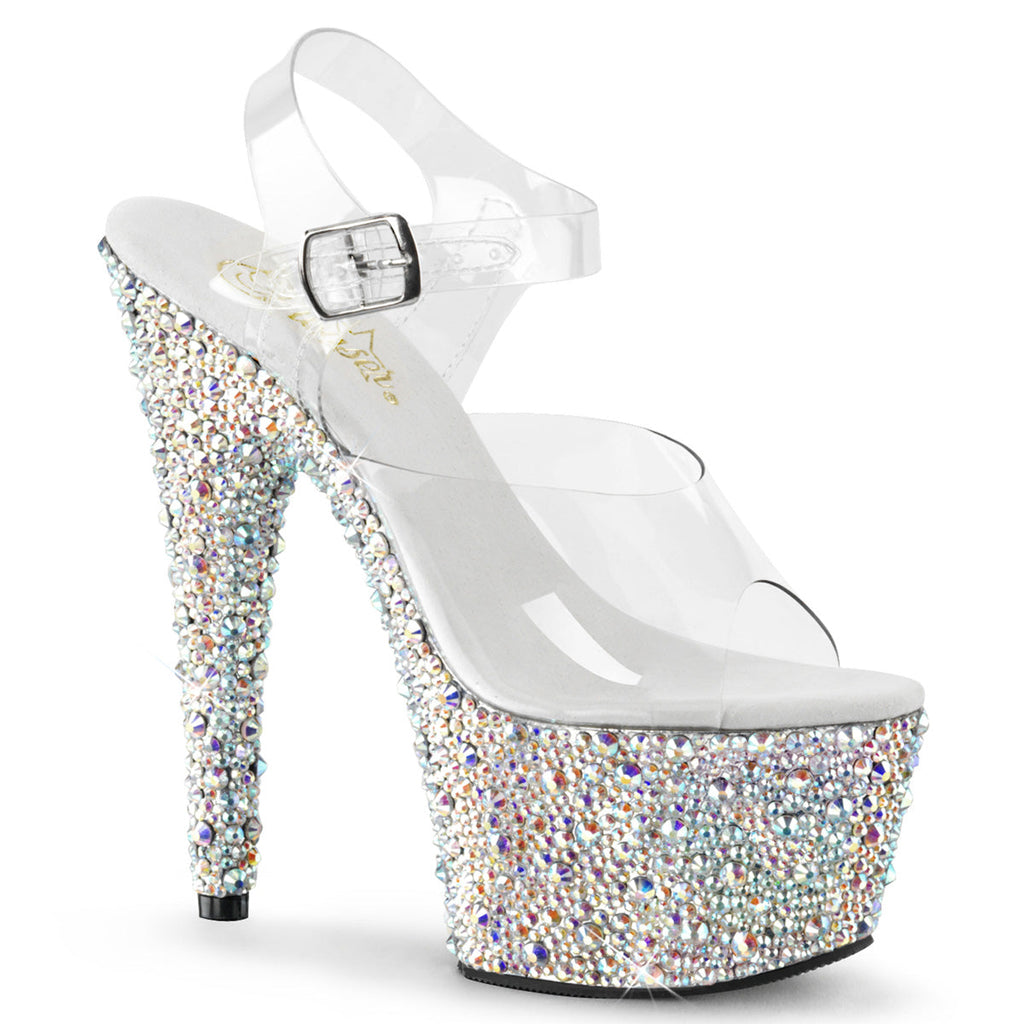 Pleaser Womens Sandals BEJEWELED-708MS Clr/Slv Multi RS