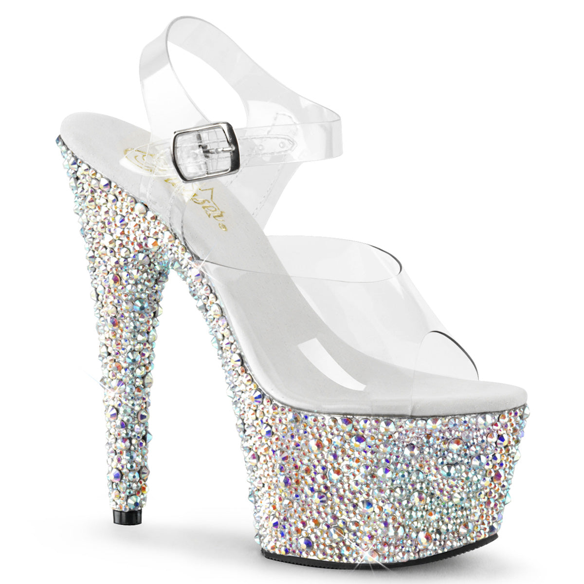 Pleaser Womens Sandals BEJEWELED-708MS Clr/Slv Multi RS