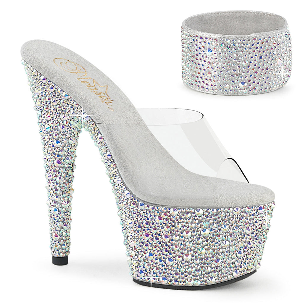 Pleaser Women's Platform Shoes BEJEWELED-712MS Clr/Slv AB RS