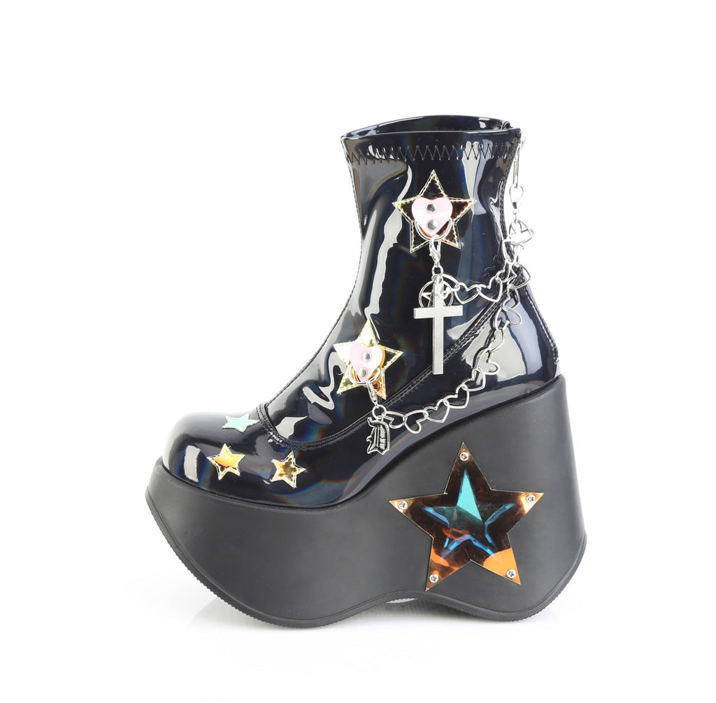 DemoniaCult Women's Ankle Boots BLAZE-108 Blk Holo Pat