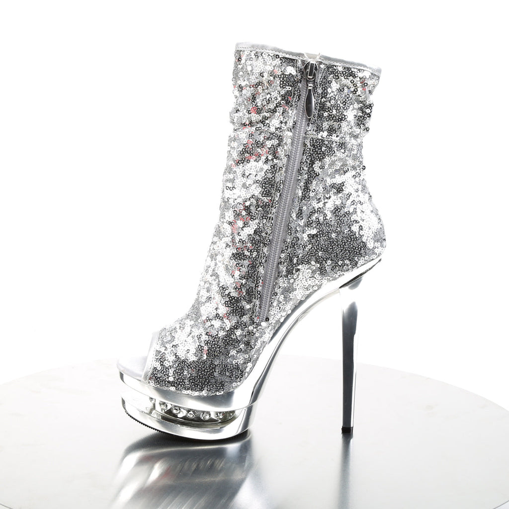 Pleaser Womens Ankle Boots BLONDIE-R-1008 Slv Sequins/Slv Chrome