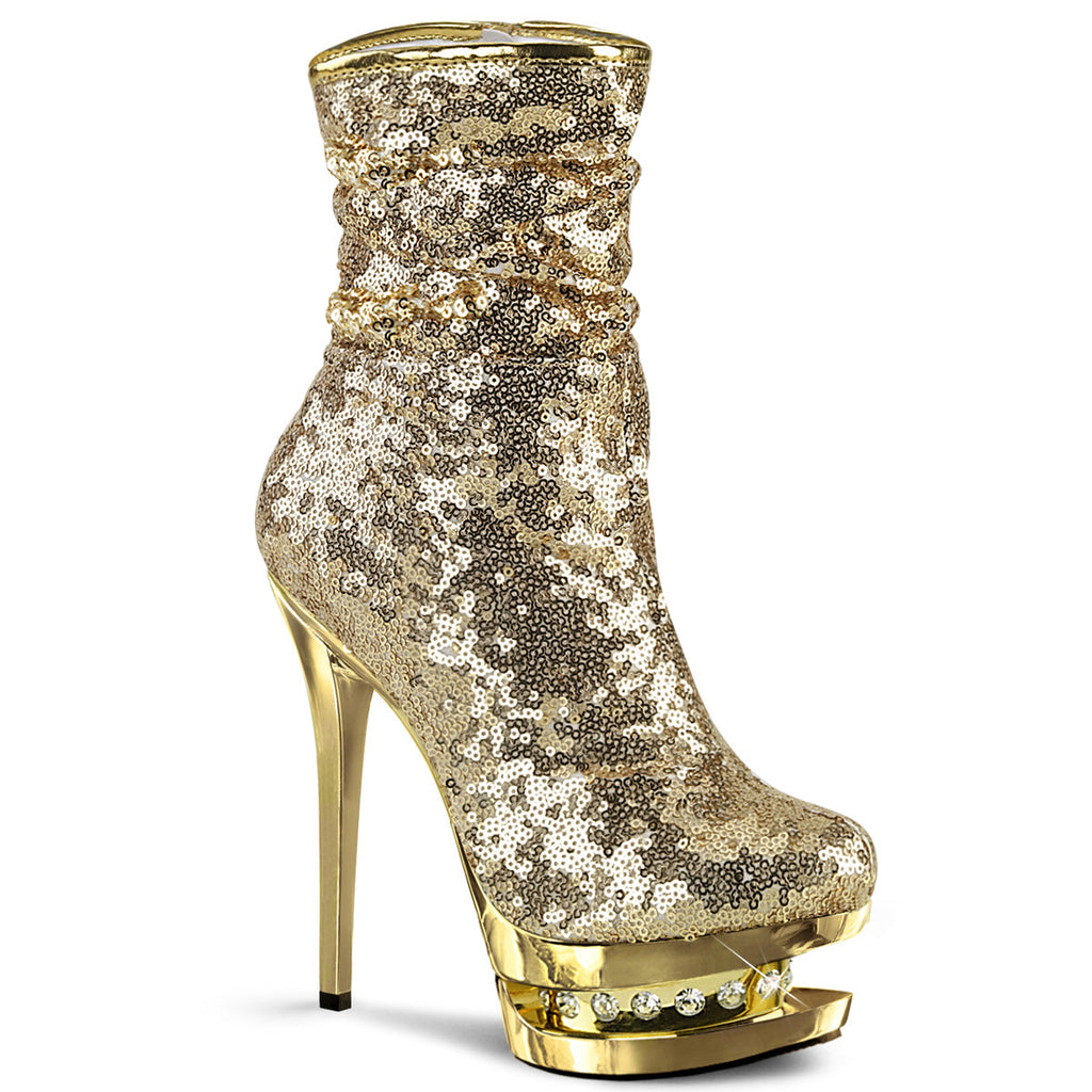 Pleaser Womens Ankle Boots BLONDIE-R-1009 Gold Sequins/Gold Chrome