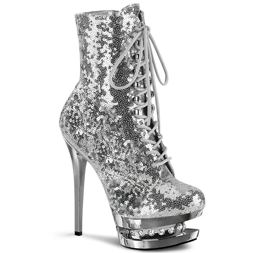 Pleaser Womens Ankle Boots BLONDIE-R-1020 Slv Sequins/Slv Chrome