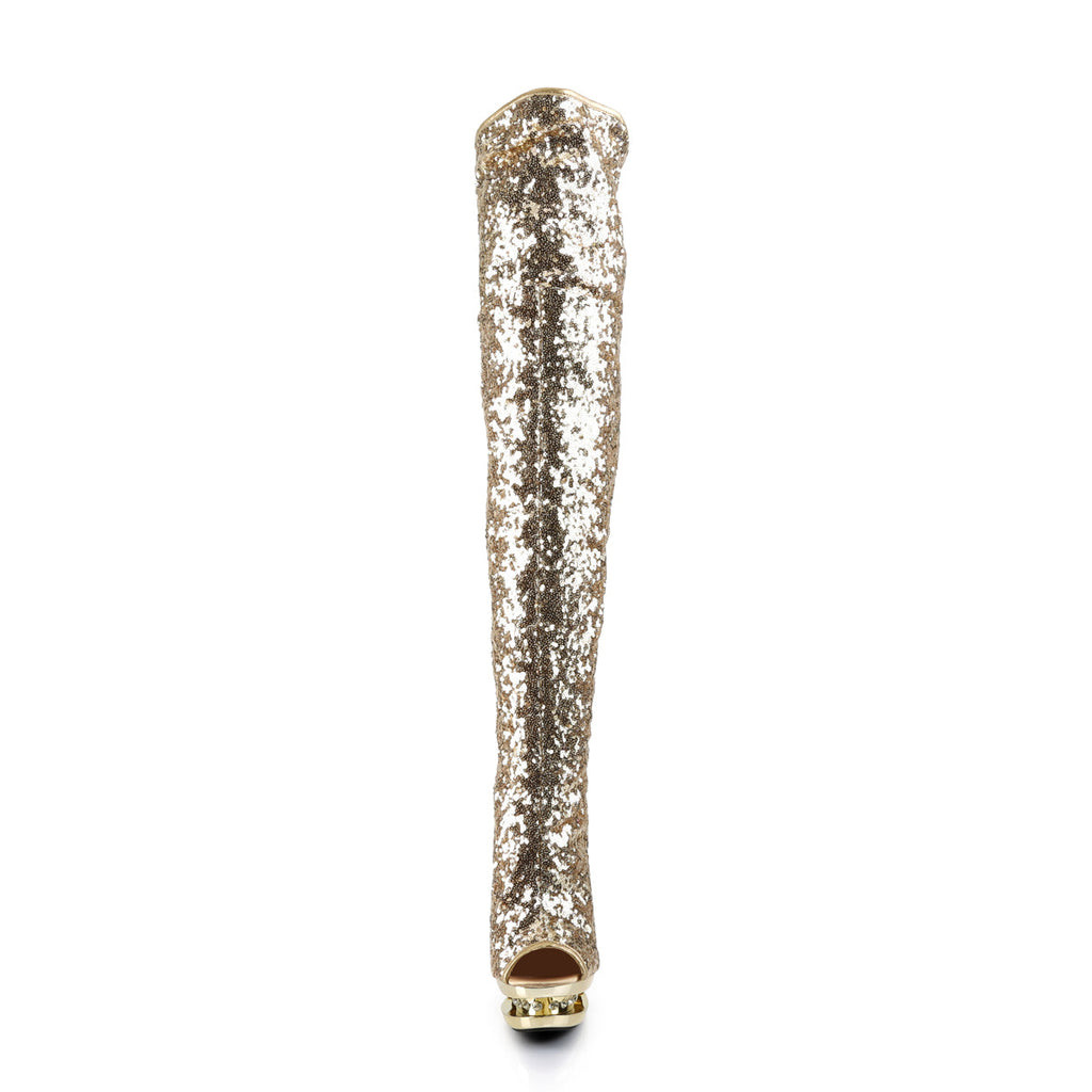 Pleaser Womens Boots BLONDIE-R-3011 Gold Sequins/Gold Chrome
