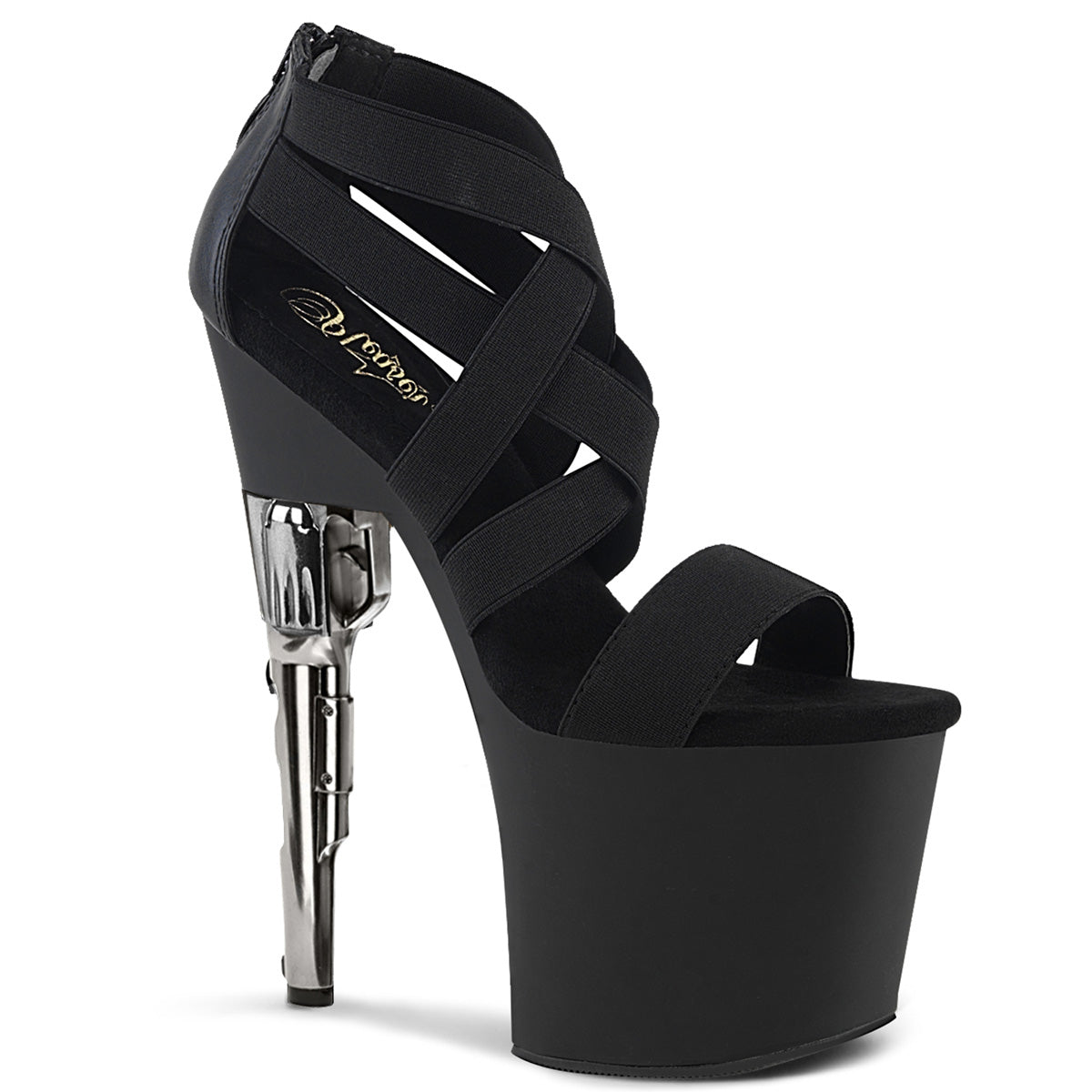 Pleaser Womens Sandals BONDGIRL-769 Blk Elastic Band-Faux Le/Blk Matte