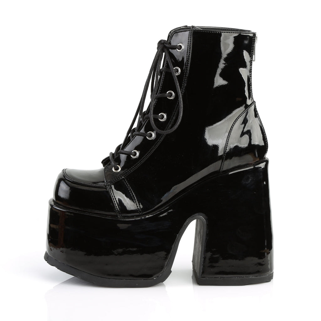DemoniaCult Womens Ankle Boots CAMEL-203 Blk Pat