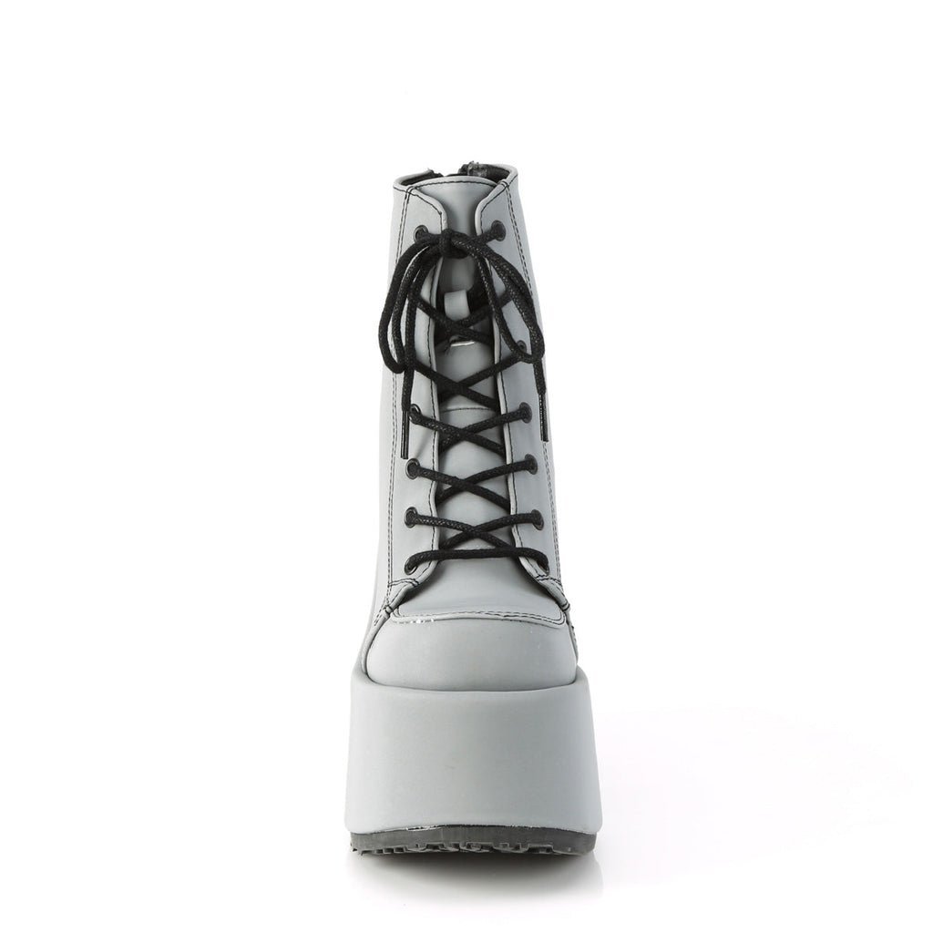 DemoniaCult Womens Ankle Boots CAMEL-203 Grey Reflective Vegan Leather