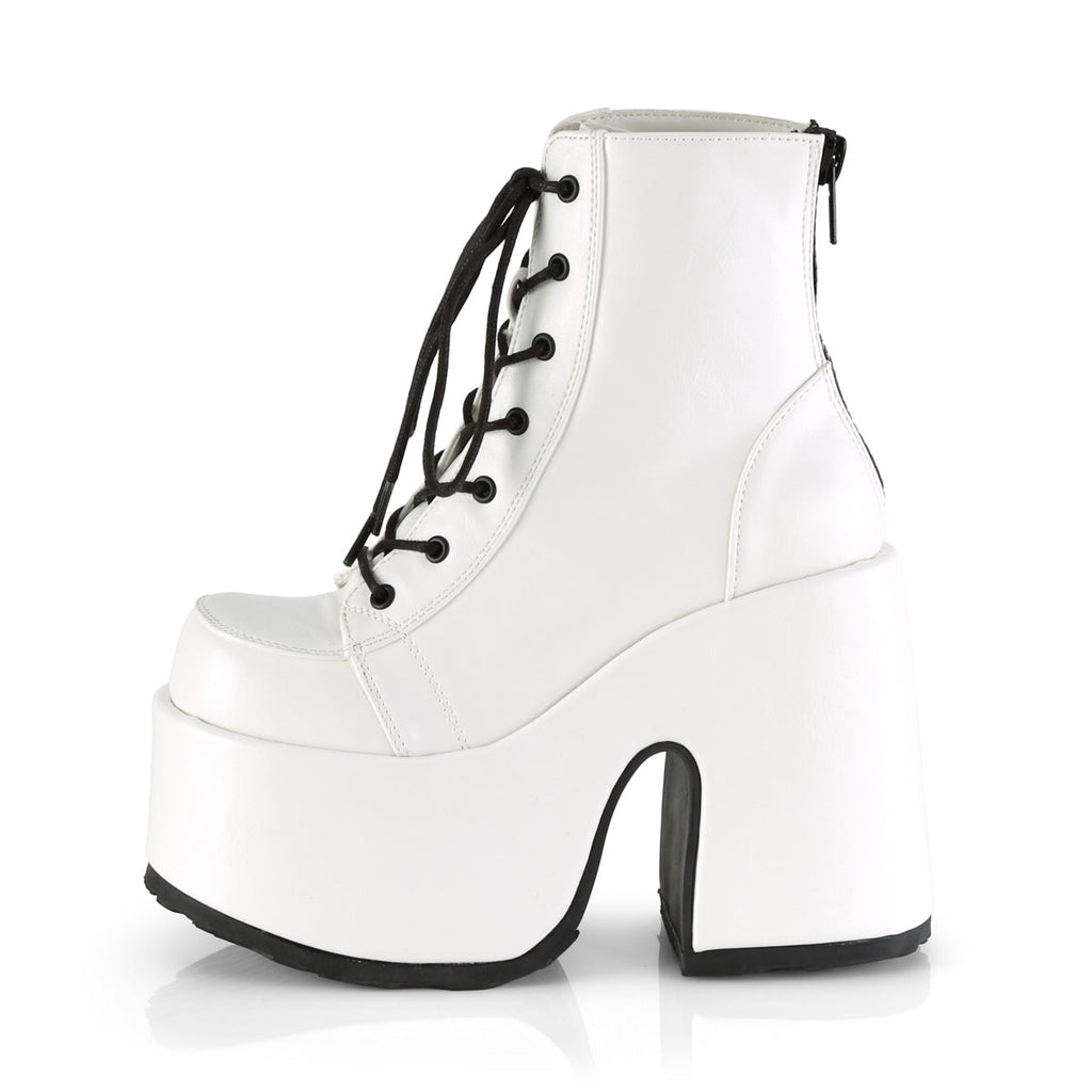 DemoniaCult Womens Ankle Boots CAMEL-203 Wht Vegan Leather
