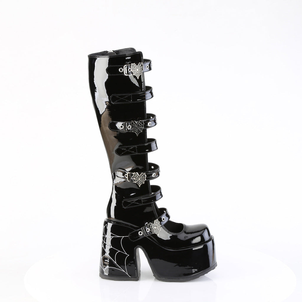 DemoniaCult Women's Mid-Calf & Knee High Boots CAMEL-223 Blk Pat
