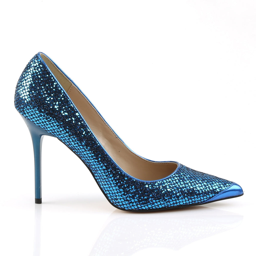 Pleaser Womens Pumps CLASSIQUE-20 Navy Blue Glittery Lame Fabric